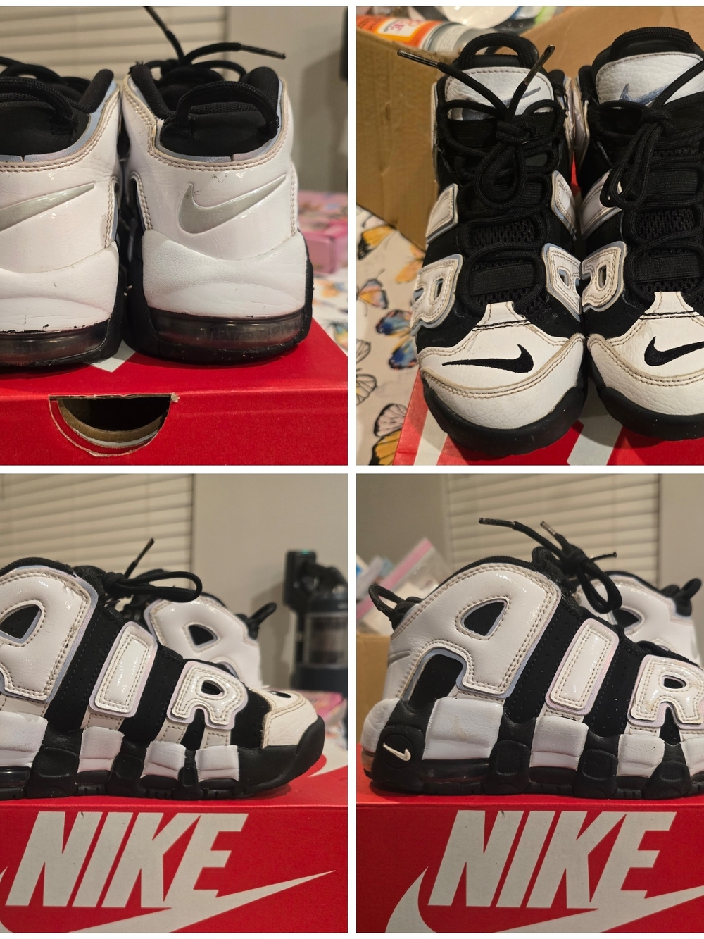 Youth Nike Air White & Black Uptempo Shoes, Size 1.5Y